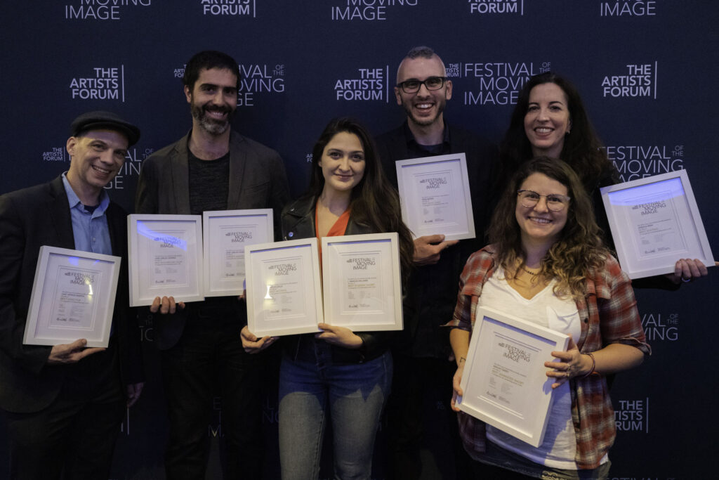 Ross Morin (2nd in back row) with other winning filmmakers at The Artists Forum Festival of the Moving Image: 2019 at the Dolby Screening Room, NYC