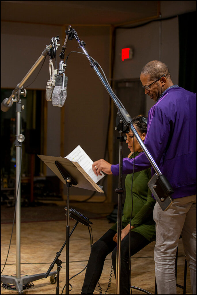 Rebecca prepares to sing during the "Grey Land" recording sessions with composer Joseph C. Phillips Jr. (2020)
