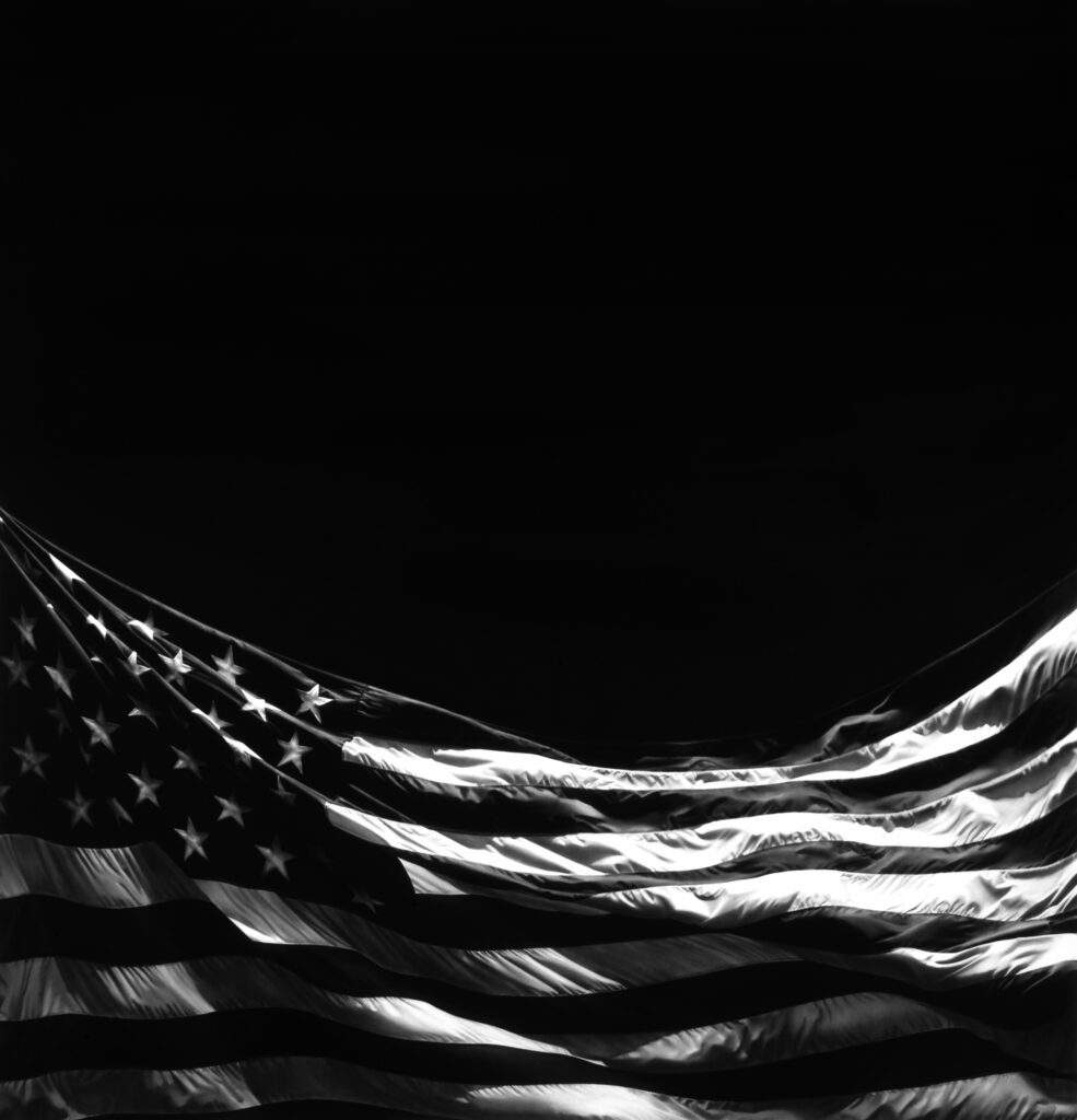 Robert Longo, Untitled (falling flag), 2023, Charcoal on mounted paper, 100" × 96" × 1-5/8" (254 cm × 243.8 cm × 4.1 cm), 106 1/8" x 102 1/8" x 4 9/16" (269.6 x 259.4 x 11.6cm), framed, WORK ON PAPER, #90401, Alt # RL#5937, Original photo format: high res TIFF